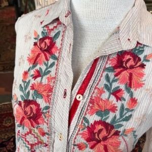 Johnny Was embroidered button-down top
